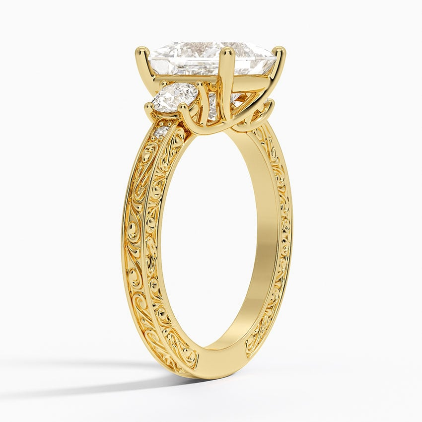 2Ct Princess Lab Grown Diamond Three Stone Gold Engraved Ring