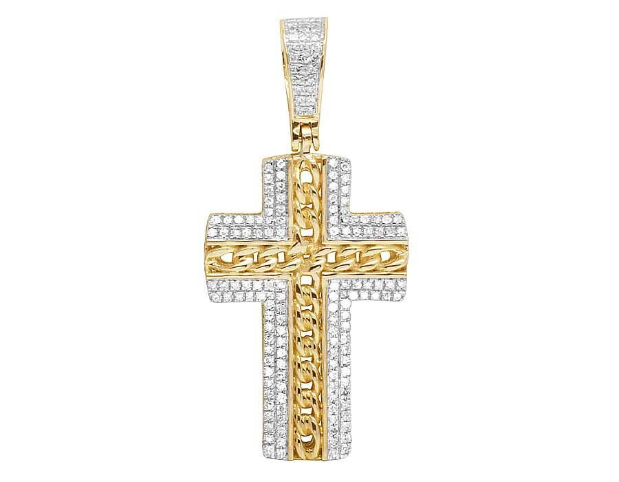 10K Lab Grown Diamond Cuban Link Cross Pendant