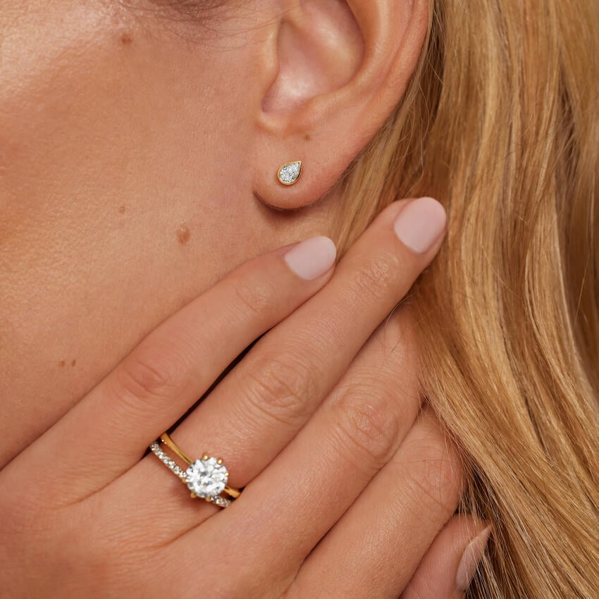 1/2 CTW Pear Shaped Lab Grown Diamond Bezel Stud Earrings