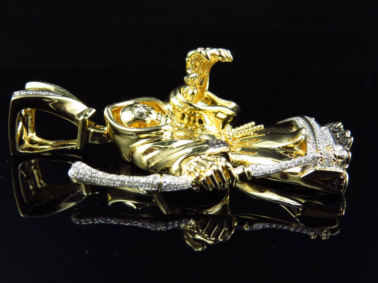 2.62 Inch Lab Grown Diamond 10K Gold Grim Reaper Pendant
