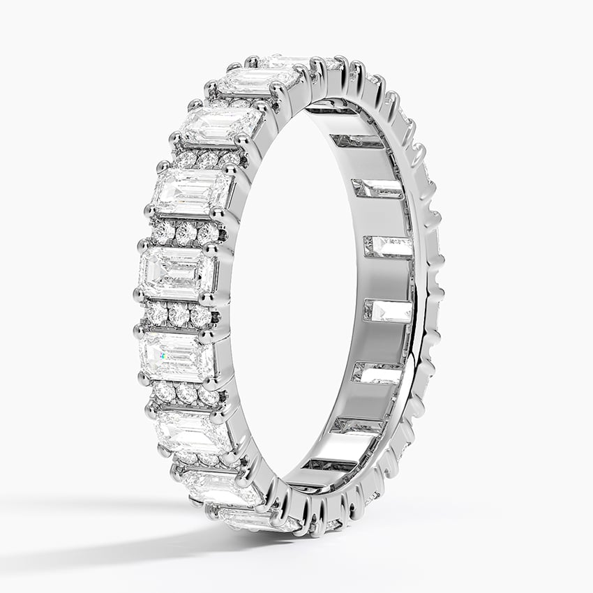 1.84CTW Emerald & Round Lab Grown Diamond Wedding Band