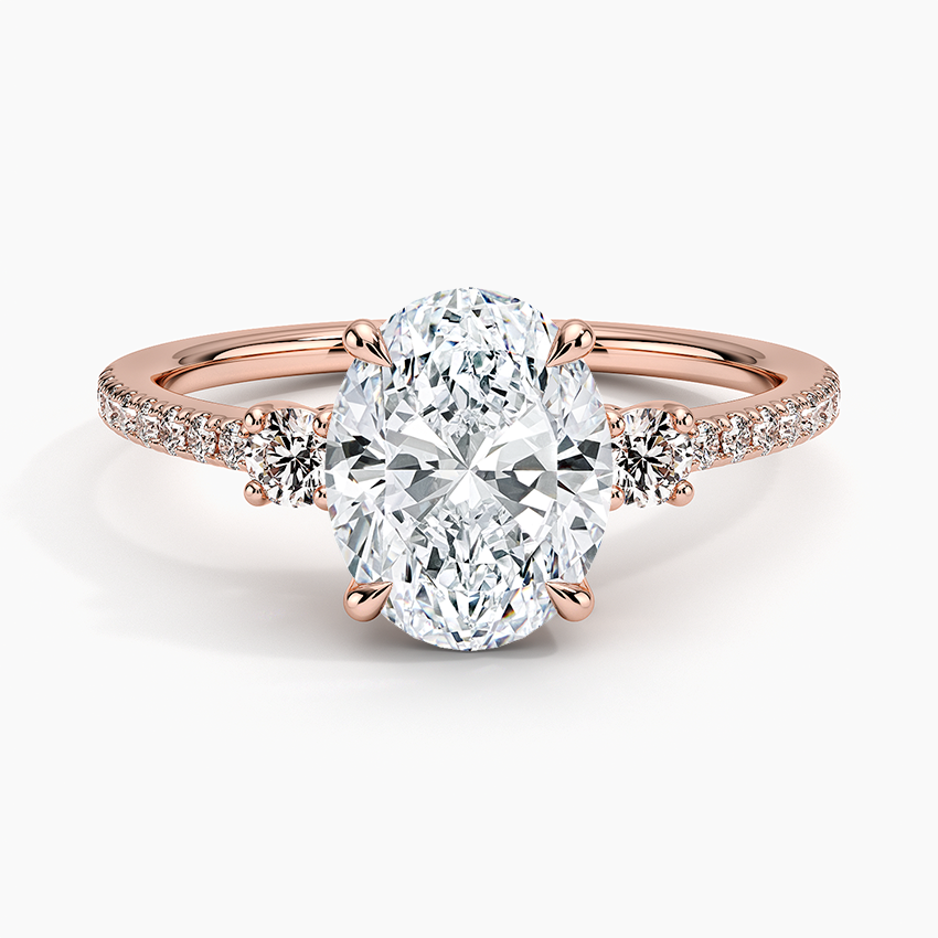2Ct Oval Lab Grown Diamond Gold Three Stone Engagement Ring