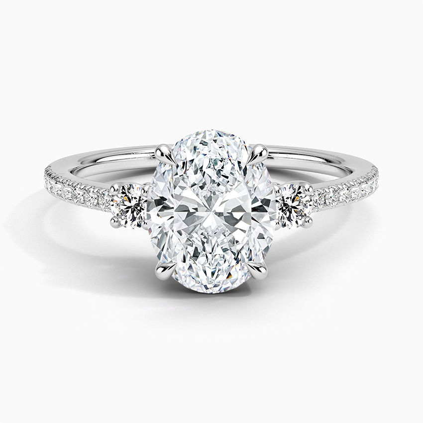 2Ct Oval Lab Grown Diamond Gold Three Stone Engagement Ring