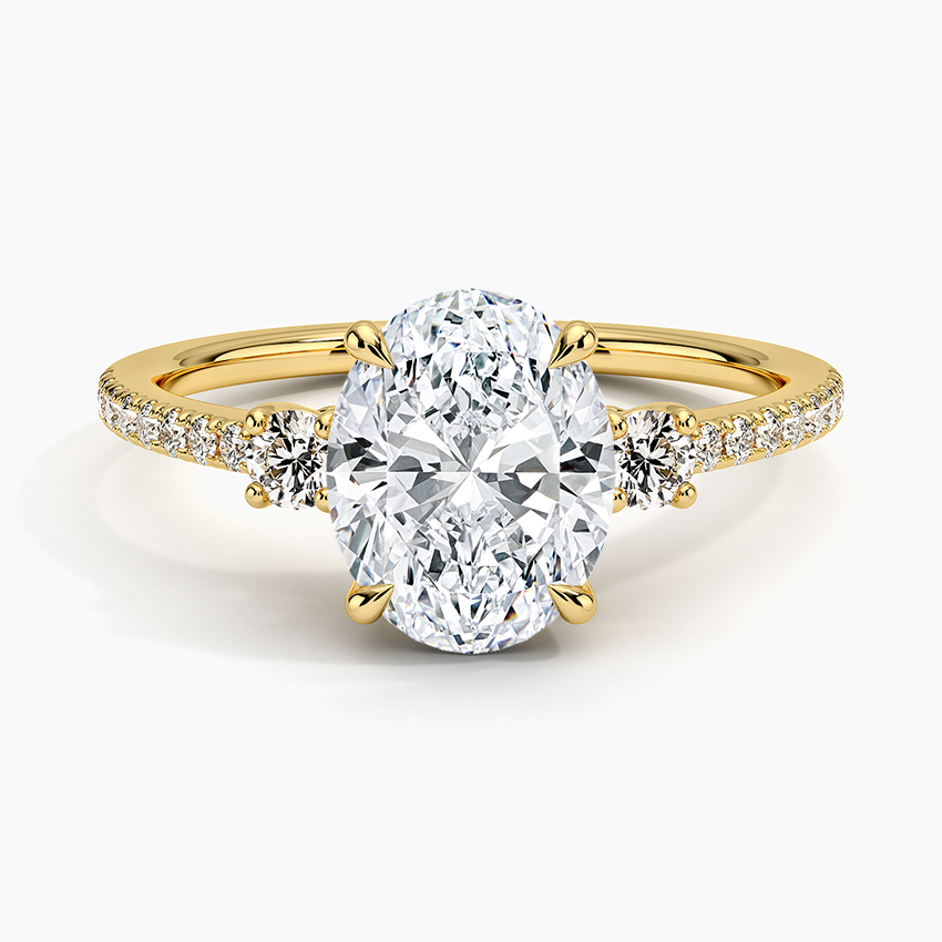 2Ct Oval Lab Grown Diamond Gold Three Stone Engagement Ring