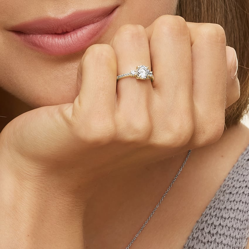2Ct Oval Lab Grown Diamond Gold Three Stone Engagement Ring