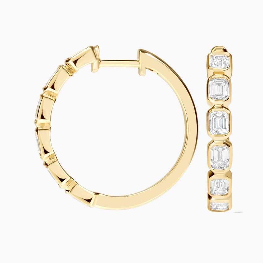 1.2 CTW Emerald Cut Lab Grown Diamond Bezel Hoop Earrings