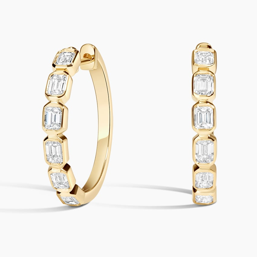 1.2 CTW Emerald Cut Lab Grown Diamond Bezel Hoop Earrings