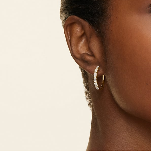 1.2 CTW Emerald Cut Lab Grown Diamond Bezel Hoop Earrings