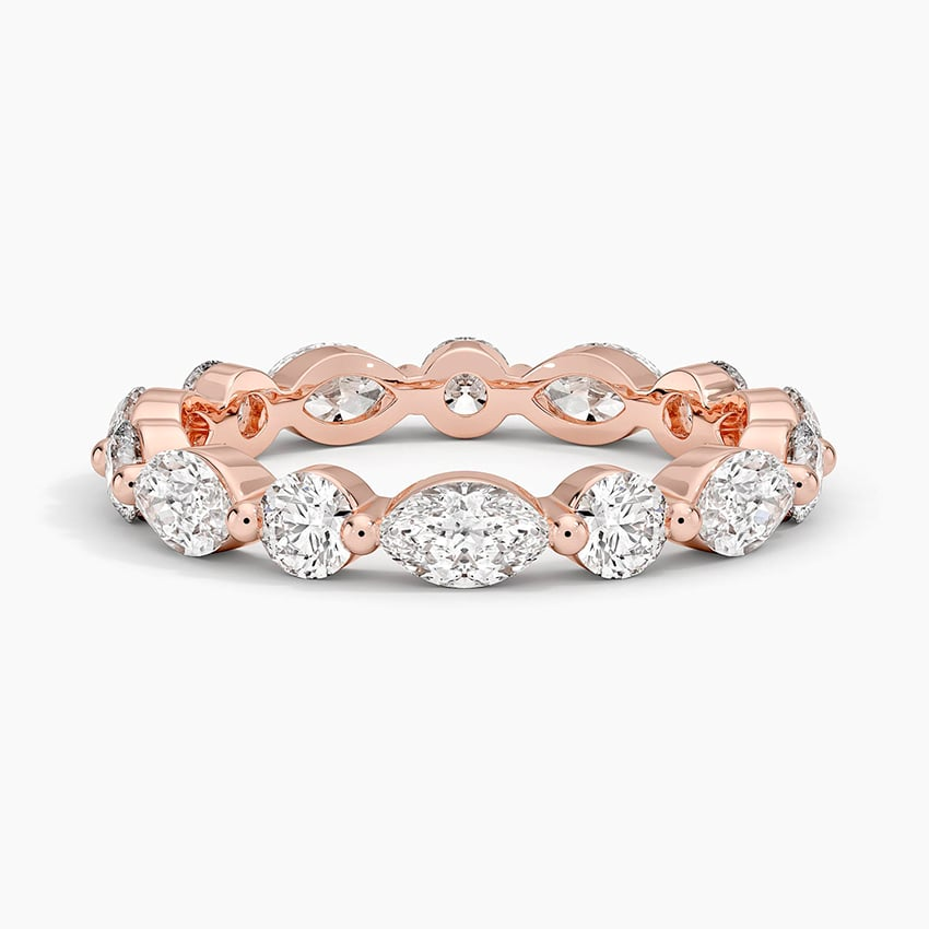 Round Marquise Lab Grown Diamond Alternative 18k Gold Wedding Band