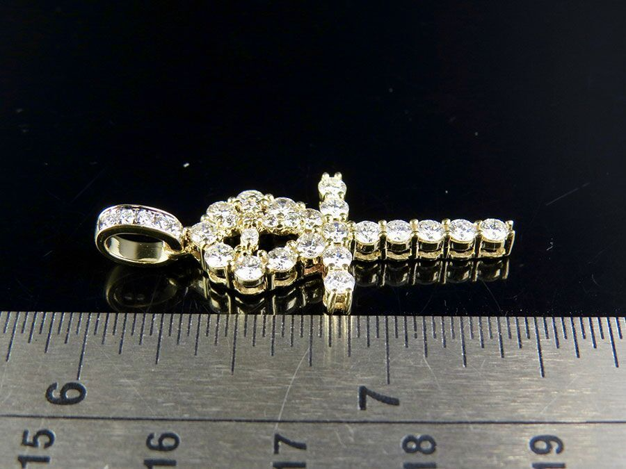Iced out Lab Grown Diamond One Row Solitaire Ankh Cross Pendant