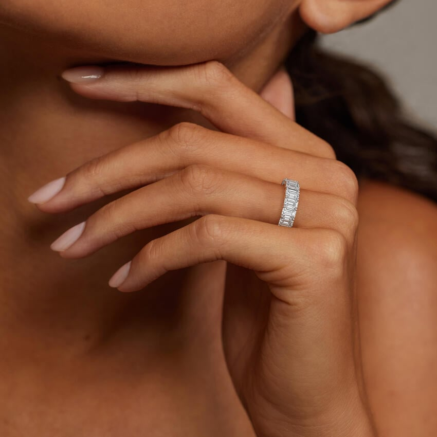 Emerald Cut Lab Grown Diamond Full Eternity Stacking Wedding Band