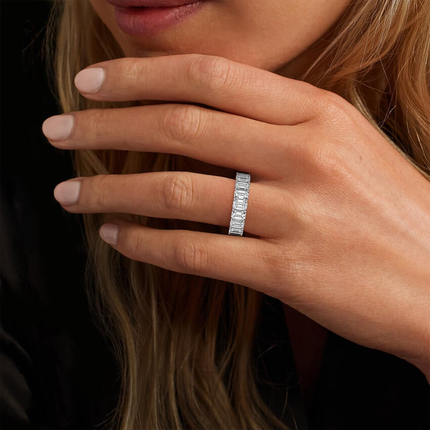 Emerald Cut Lab Grown Diamond Full Eternity Stacking Wedding Band