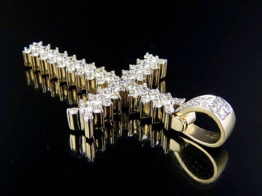 2.25 Inch Lab Grown Diamond Jagged Edge Solitaire Cross Pendant