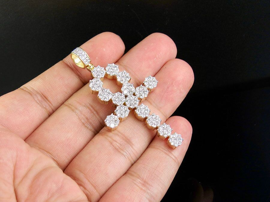 Solid 10k Lab Grown Diamond Egyptian Cluster Ankh Cross Pendant