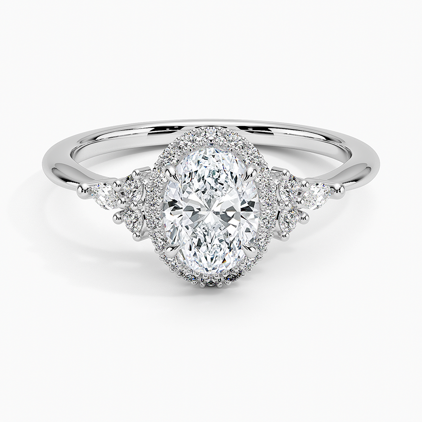 3/4Ct Oval Lab Grown Diamond Gold Halo Engagement Ring