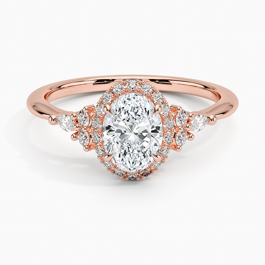 3/4Ct Oval Lab Grown Diamond Gold Halo Engagement Ring
