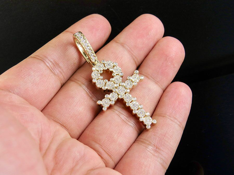 2.2 Inch Lab Grown Diamond Egyptian Cluster Ankh Cross Pendant