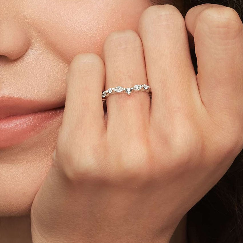 Round And Marquise Lab Grown Diamond Chevron Shape Wedding Band