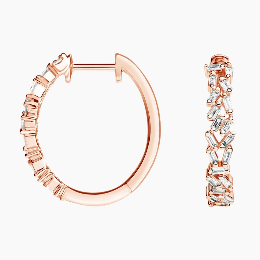 1/4 CTW Baguette Diamond Cluster Hoop Earrings In Yellow Gold
