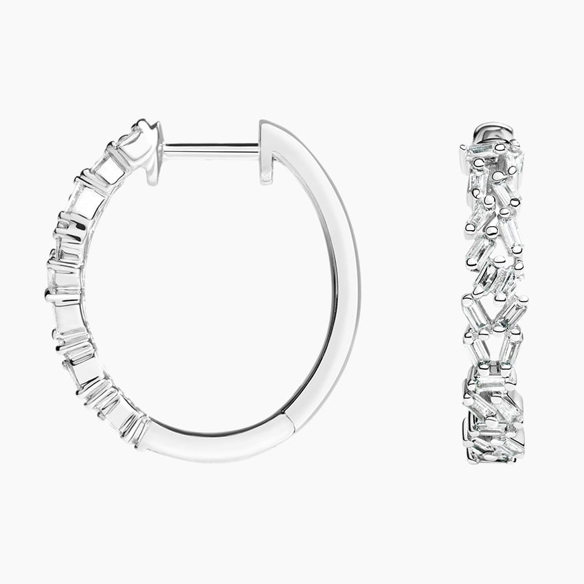 1/4 CTW Baguette Diamond Cluster Hoop Earrings In Yellow Gold