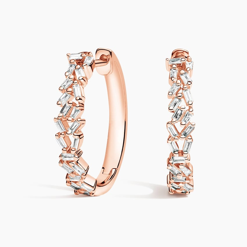 1/4 CTW Baguette Diamond Cluster Hoop Earrings In Yellow Gold