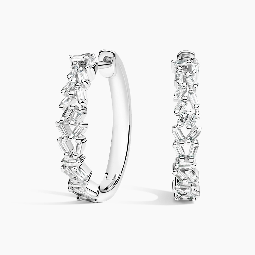 1/4 CTW Baguette Diamond Cluster Hoop Earrings In Yellow Gold