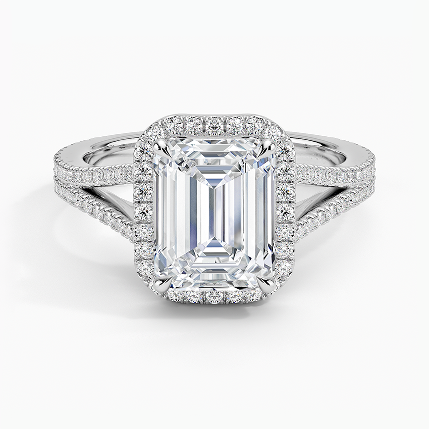 2 CT Emerald Cut Full Halo Lab Grown Diamond Split Ring