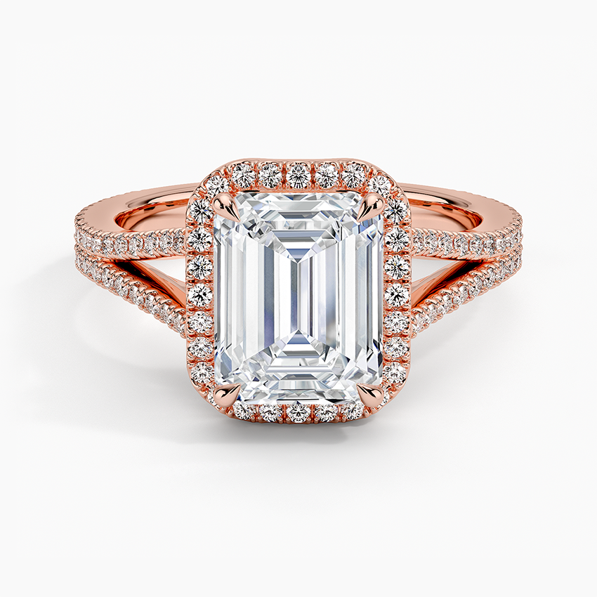 2 CT Emerald Cut Full Halo Lab Grown Diamond Split Ring