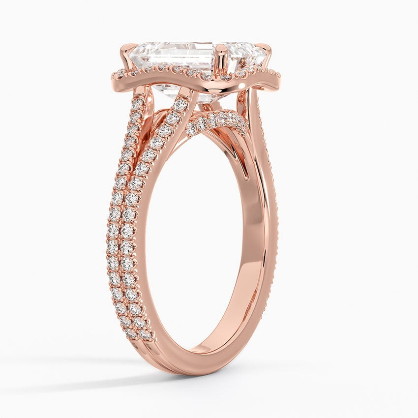 2 CT Emerald Cut Full Halo Lab Grown Diamond Split Ring