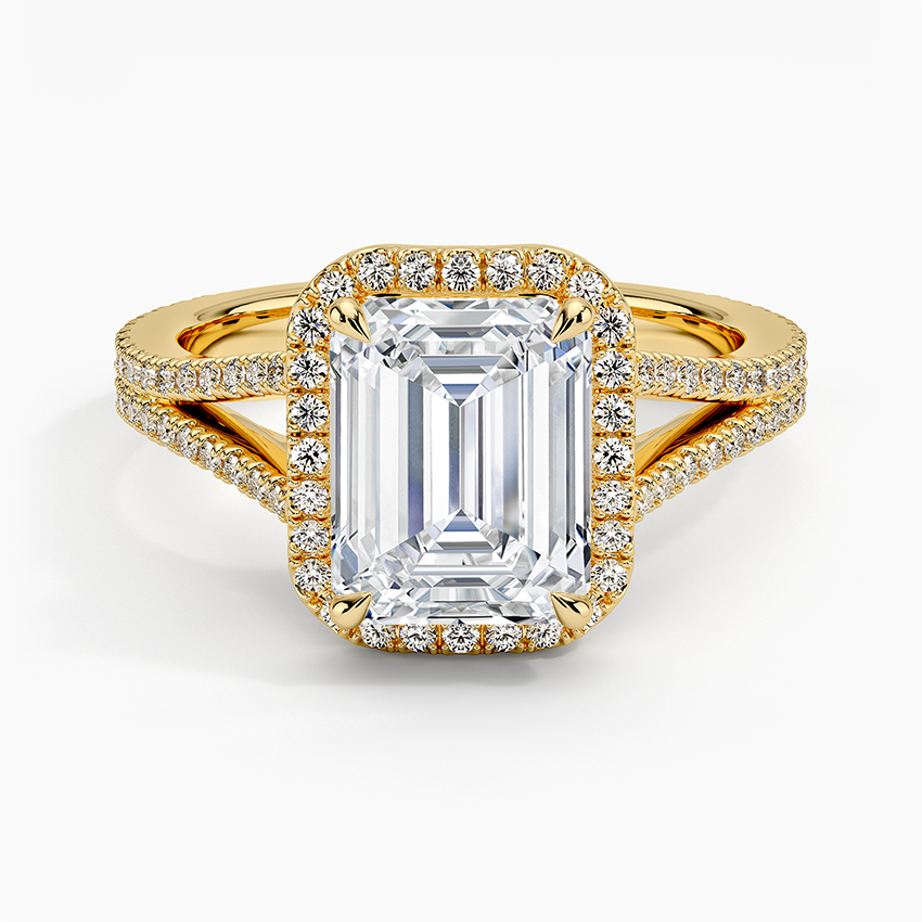 2 CT Emerald Cut Full Halo Lab Grown Diamond Split Ring