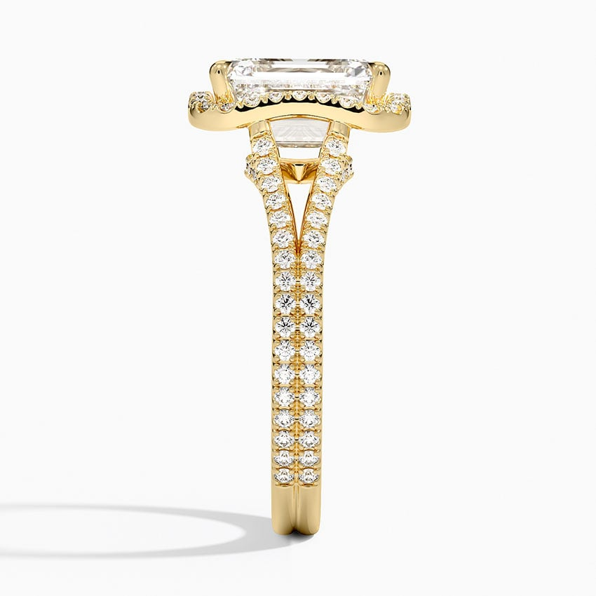 2 CT Emerald Cut Full Halo Lab Grown Diamond Split Ring