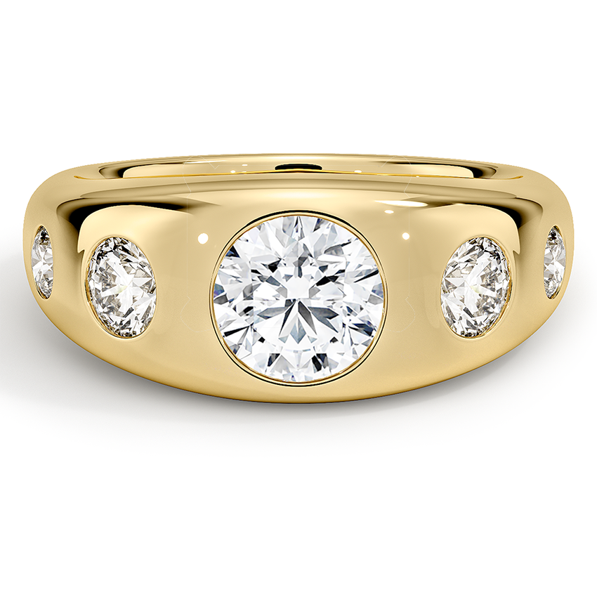 1CT Lab Grown Diamond Flush Set Five Stone Yellow Gold Dome Ring