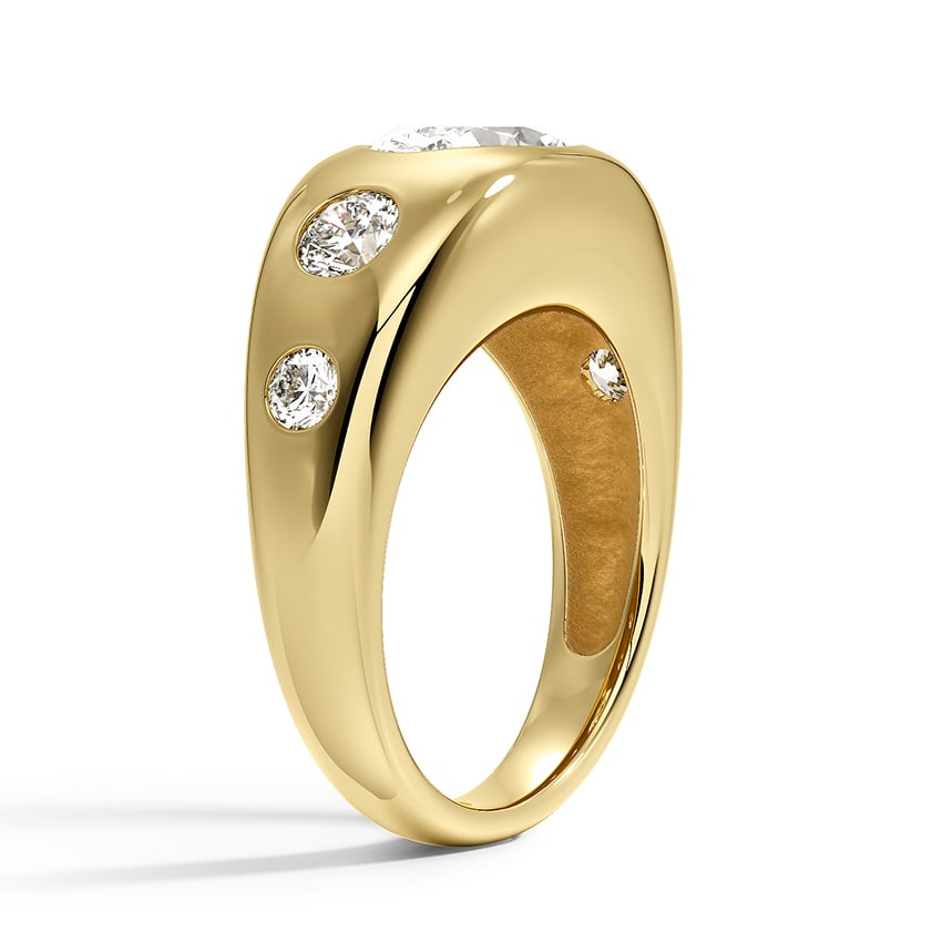 1CT Lab Grown Diamond Flush Set Five Stone Yellow Gold Dome Ring