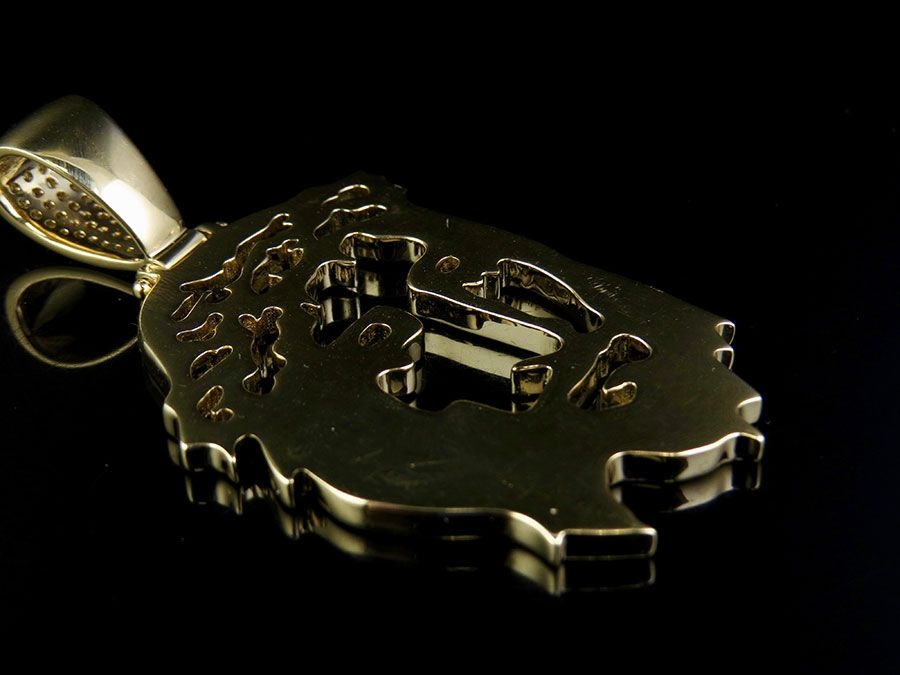 Yellow Gold Lab Grown Diamond Jesus Face Cutout Pendant