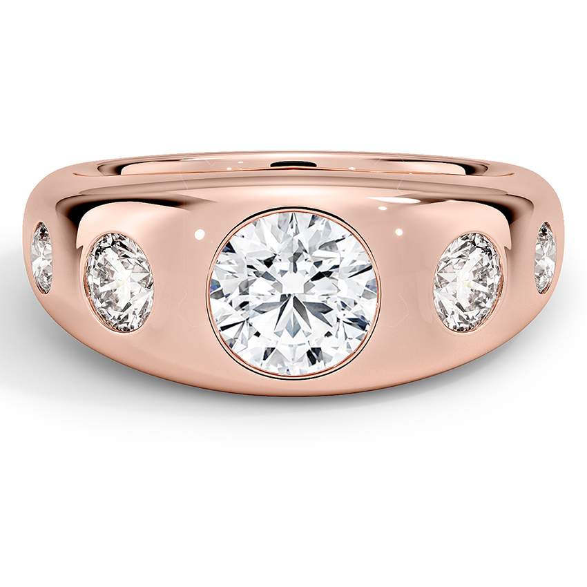 1CT Lab Grown Diamond Flush Set Five Stone Yellow Gold Dome Ring