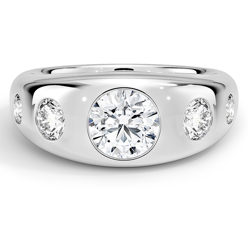 1CT Lab Grown Diamond Flush Set Five Stone Yellow Gold Dome Ring