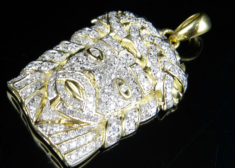 Yellow Gold Jesus Head Lab Grown Diamond Pendant