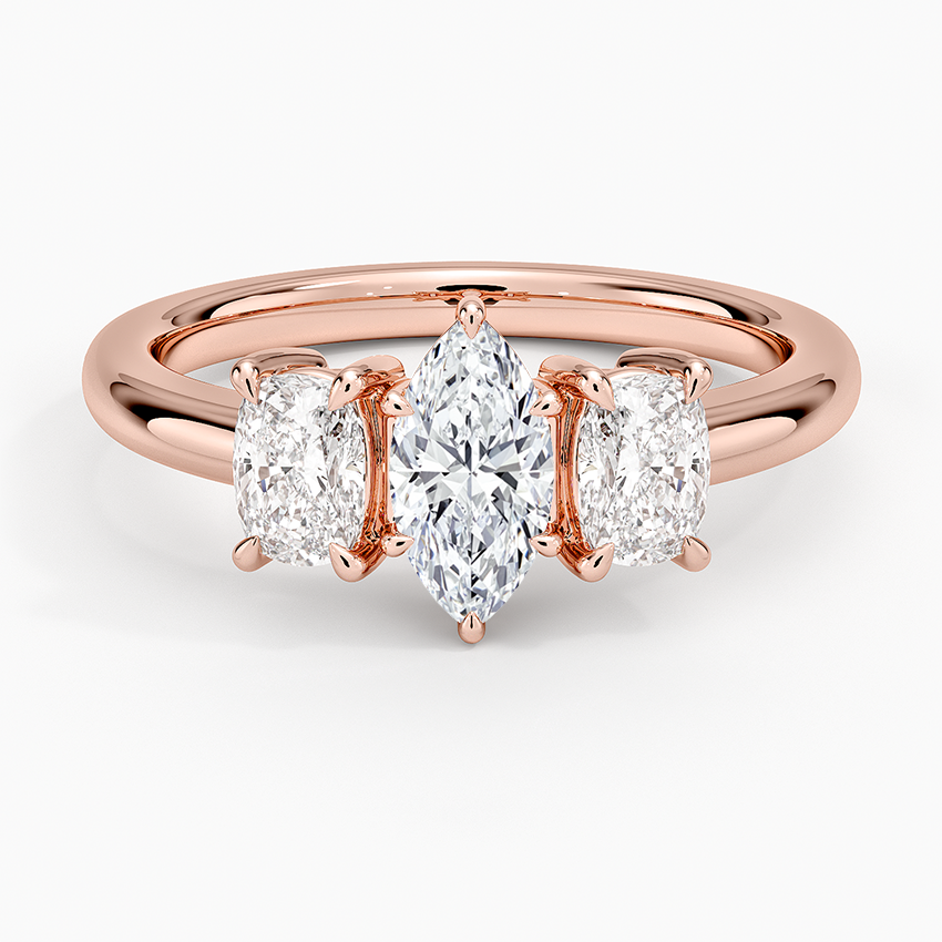 1/2 CT Three Stone Diamond 18k Yellow Gold Marquise Lab Grown Ring