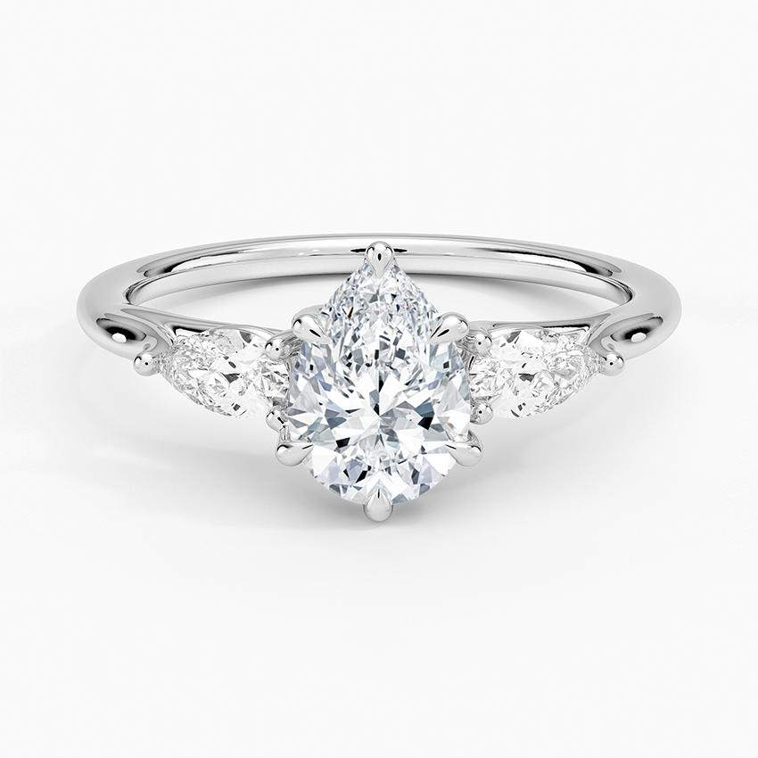 1 CT Pear Cut Lab Grown Diamond 3 Stone Engagement Ring