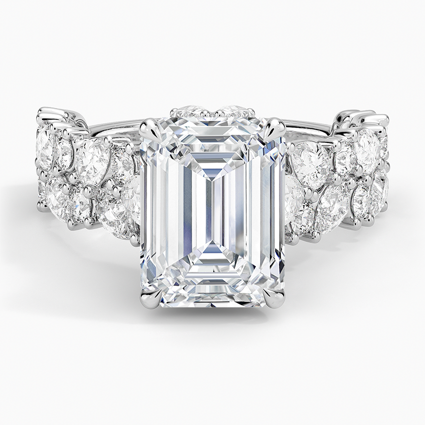 3 CT Lab Grown Diamond Emerald Cut Cluster Engagement Ring