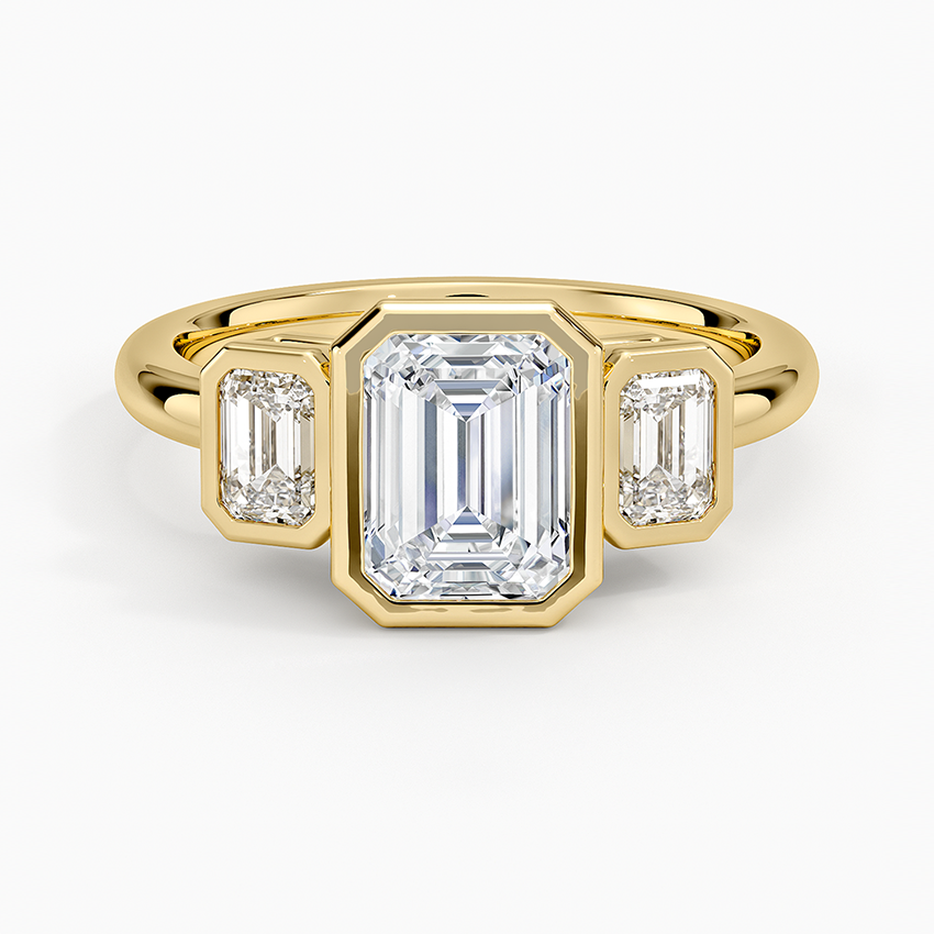 1 1/4 CT Emerald Cut Lab Grown Diamond Bezel Set 3 Ston Engagement Ring