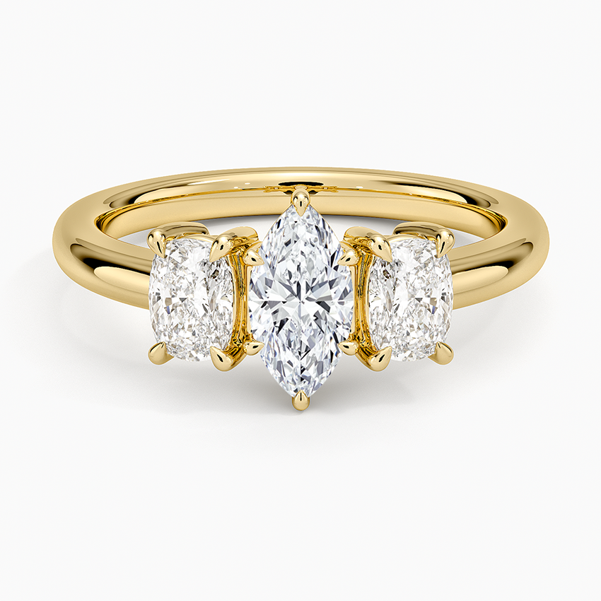 1/2 CT Three Stone Diamond 18k Yellow Gold Marquise Lab Grown Ring