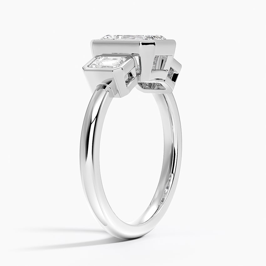 1 1/4 CT Emerald Cut Lab Grown Diamond Bezel Set 3 Ston Engagement Ring