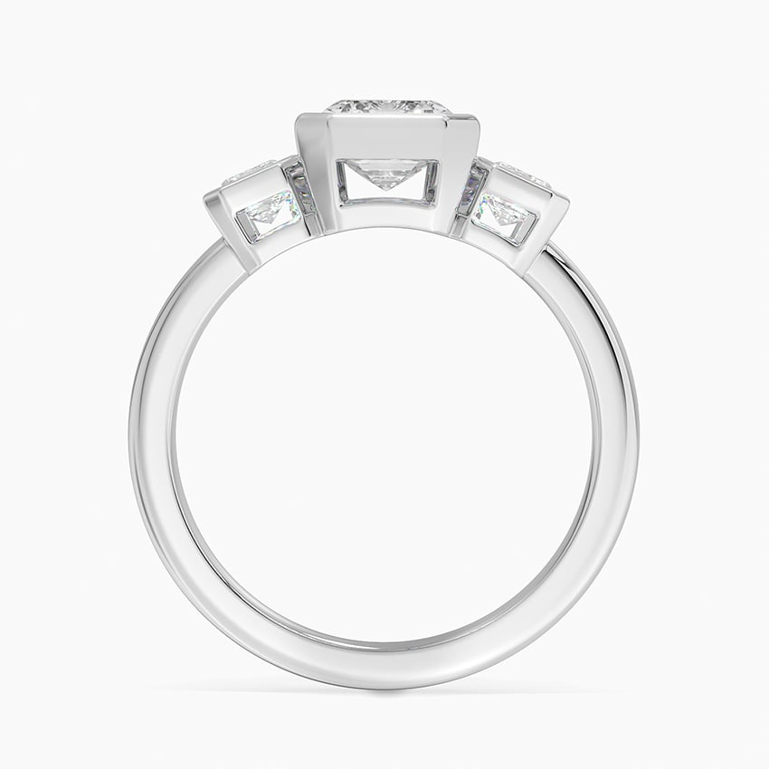 1 1/4 CT Emerald Cut Lab Grown Diamond Bezel Set 3 Ston Engagement Ring