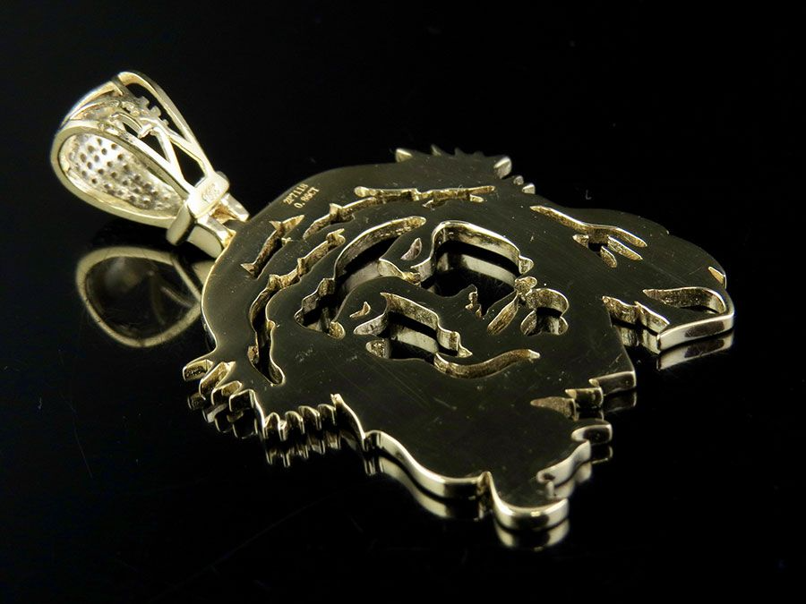Yellow Gold Jesus Face Cutout Lab Grown Diamond Pendant