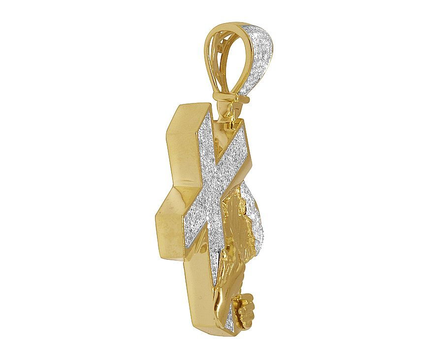 Jesus Christ Cross Yellow Gold Lab Grown Diamond Pendant