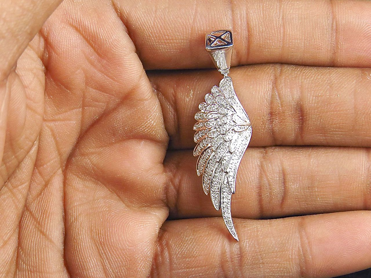 2.0" 10K White Gold Lab Grown Diamond Angel Wing pendant