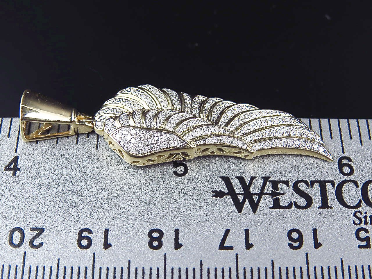 2.0" 10K Yellow Gold Lab Grown Diamond Angel Wing Pendant