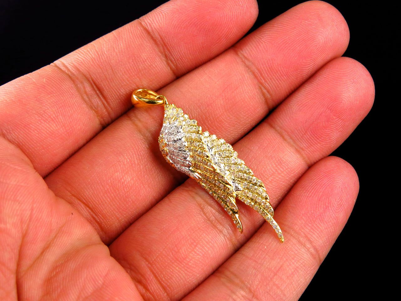 10K Yellow Gold Lab Grown Diamond Welded Angel Wing pendant