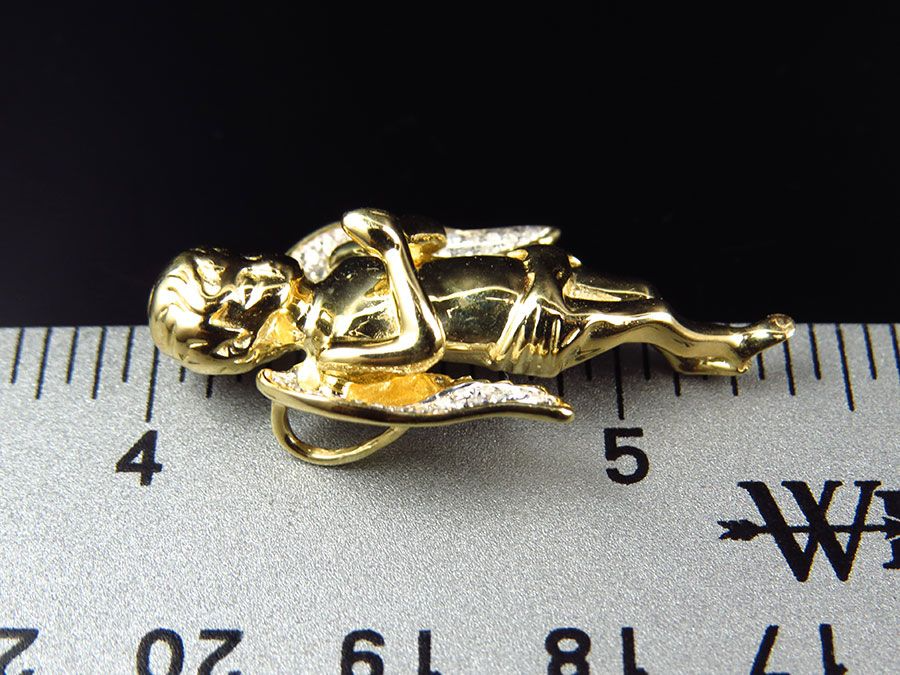 1.25" 10K Yellow Gold Lab Grown Diamond 3D Angel Charm Pendant